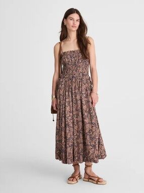 NWT Madewell Smocked Bubble-Hem Midi Dress in Paisley – Size 0